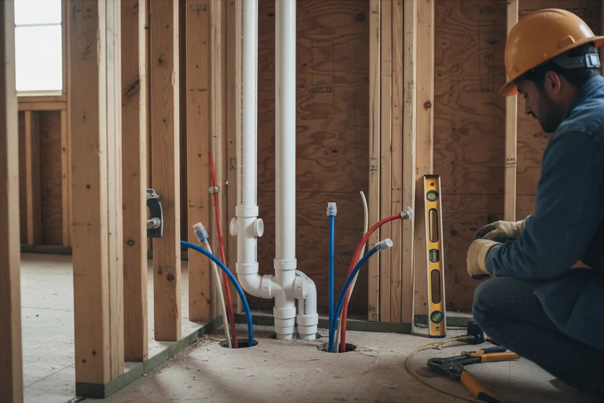 Drain and supply rough-in during Drain Cleaning in Garden City